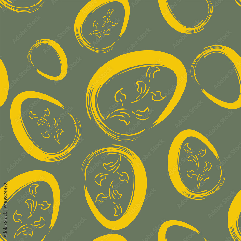 Vector. Easter design with hand drawn brush strokes, pastel color eggs. Modern minimalist style. Seamless pattern, background for a postcard, banner, brochure, poster and other promotional products. Vector. Easter design with hand drawn brush strokes, pastel color eggs. Modern minimalist style. Seamless pattern, background for a postcard, banner, brochure, poster and other promotional products.
