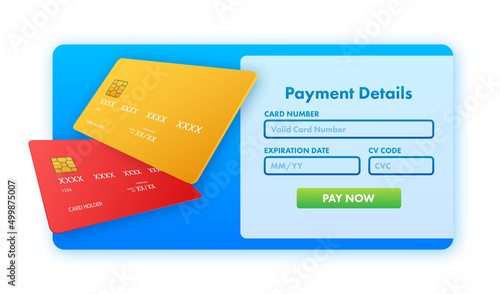 Business card with pay details for web page design. Online shopping. Credit card. Online store. Vector stock illustration.