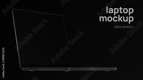 Black Pro Laptop. Diagonal View. Mockup with Editable Screen. Dark Version. Vector illustration