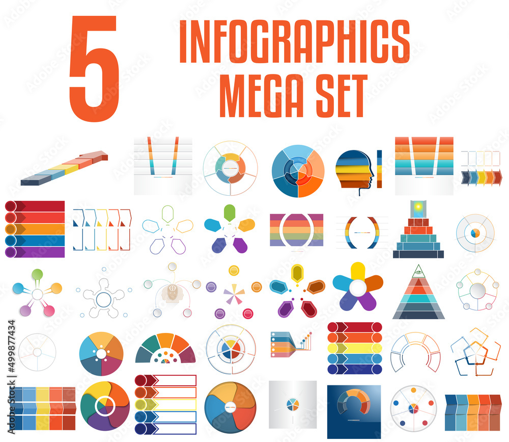Mega set of infographics.Vector templates 5 positions