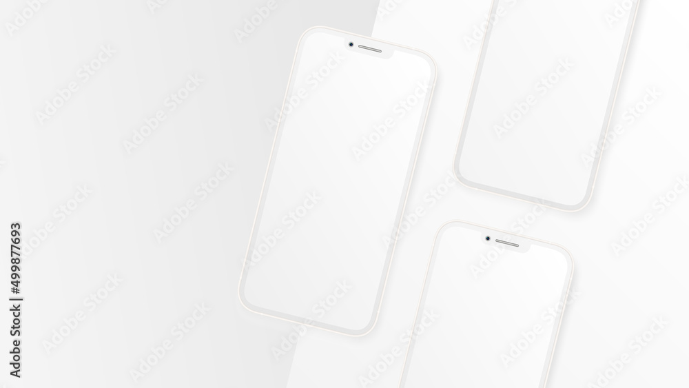 Three Smartphones. Front View. Total White Mockup. Vector illustration Three Smartphones. Front View. Total White Mockup. Vector illustration