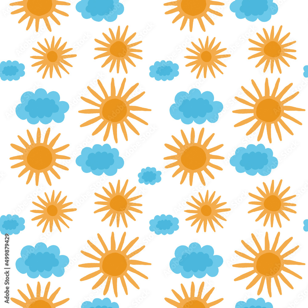 Pattern with colorful cloud and sun, clouds seamless pattern design, sun seamless pattern design, printable art with sun, clouds and sky. Sky seamless pattern. For textiles, printing, clothing. Pattern with colorful cloud and sun, clouds seamless pattern design, sun seamless pattern design, printable art with sun, clouds and sky. Sky seamless pattern. For textiles, printing, clothing.