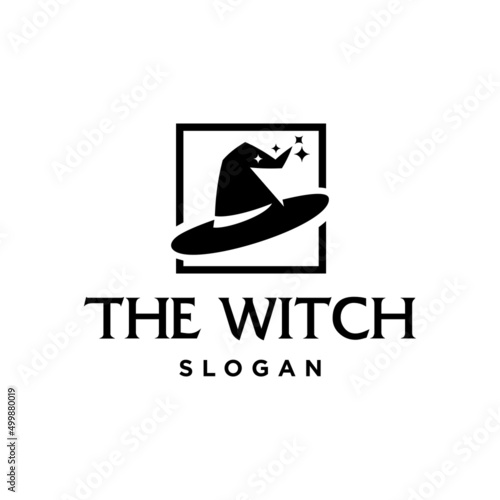 hat of Witch logo vector with square frame. wizard hat icon logo vector design illustration blink, witch classic Halloween hat 