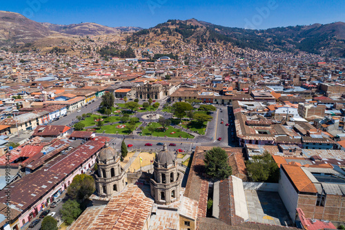 Cajamarca, Peru: Aerial view of the main square park of the city photo