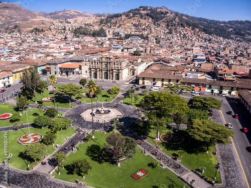 Cajamarca, Peru: Aerial view of the main square park of the city photo