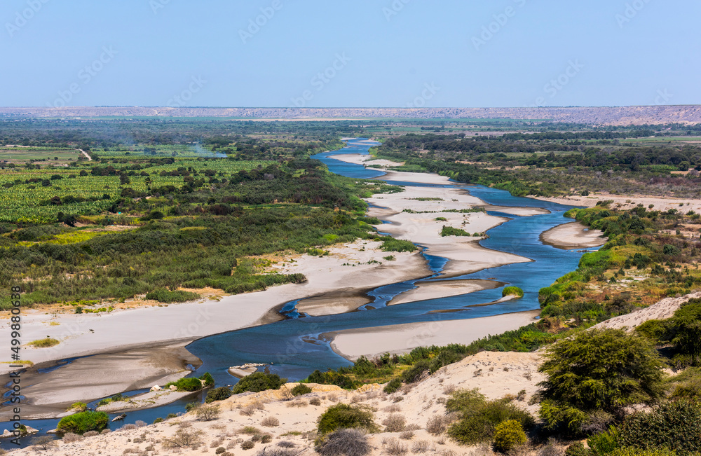 Piura, Peru: Aerial view of the Chira river valley near the town of Amotape