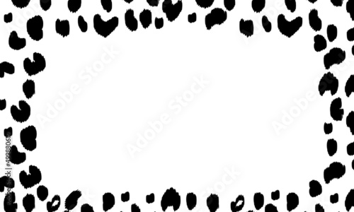 Black and white frame with modern ornament of stylized leopard skin. Squared pattern for poster. Decorative abstract border with animal ornament. Trendy leather skin. Copy space. Vector illustration