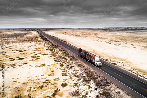 Piura, Peru: Aerial view of the Pan-American highway as it passes through the Sechura desert, very close to the city of Piura. photo