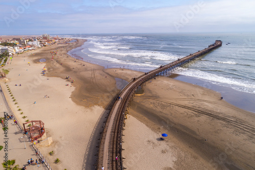 Pimentel, Chiclayo, Peru: Aerial view of the Pimentel pier, the longest in Peru photo