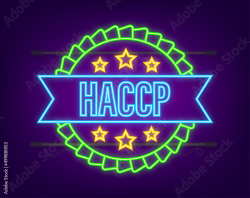 HACCP Certified neon icon. Vector stock illustration.