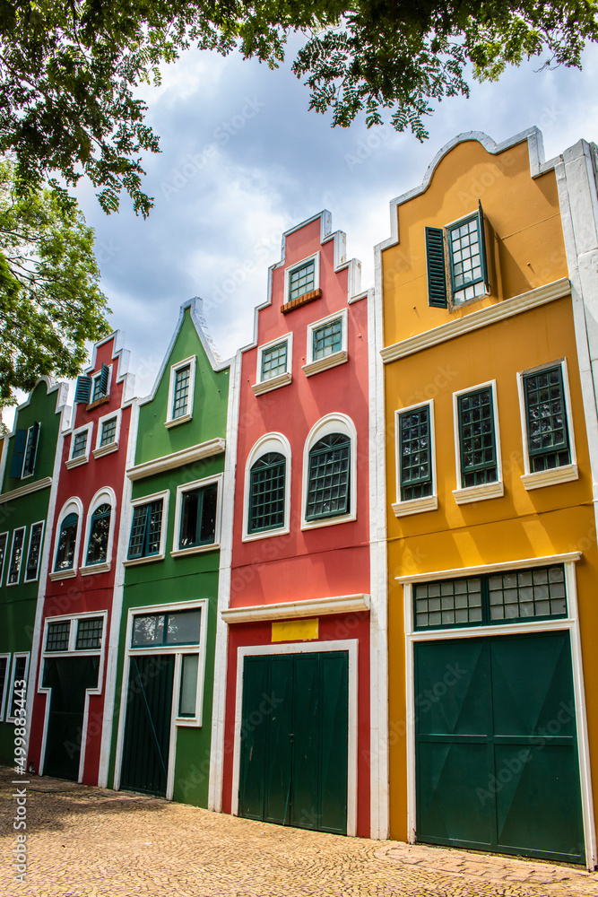 Obraz premium Typical Dutch buildings and houses on the City of Holambra , this city is the main flower producer in Brazil and has the largest immigrant colony of the Nederlands in Brazil
