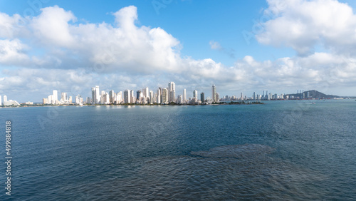 Cartagena, Colombia, Bocagrande Harbor. City skyline and major port on northern coast of Colombia in Caribbean Coast Region. One of the most expensive and exclusive neighborhoods in the country. photo