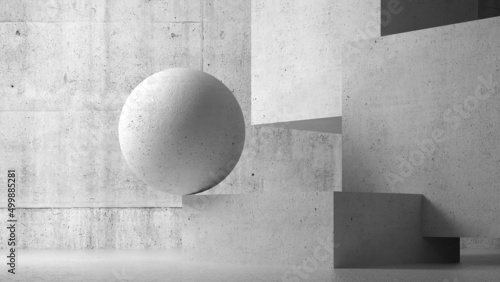 Fototapeta Naklejka Na Ścianę i Meble -  Abstract interior background, concrete room with geometric installation, 3d