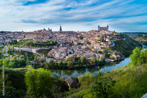 Slyline of Toledo city from the "Mirador del Valle". Picture of city view of Toledo, Spain with the Cathedral and Alcazar at the background 