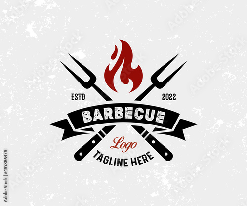 Barbecue Logo Design Template. Grill, BBQ Vintage Logo Design Vector.