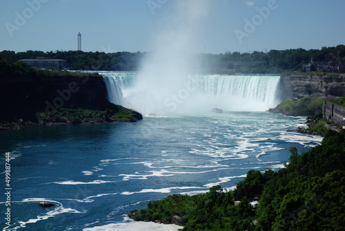 Niagara Falls from Canada side during the summer with ships. 