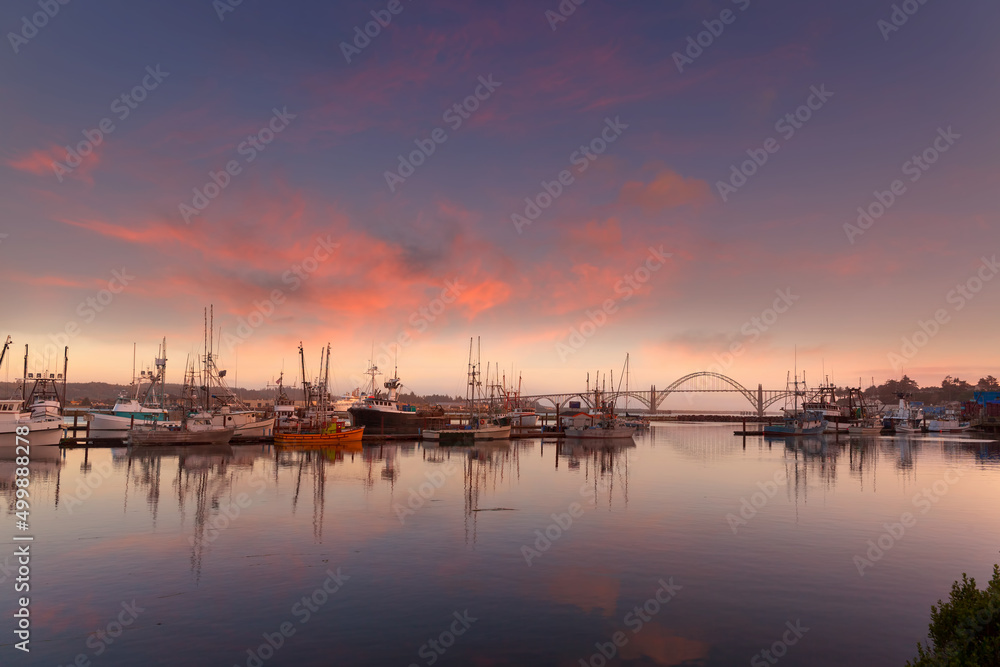 Sunset at Port of Newport Oregon United States USA