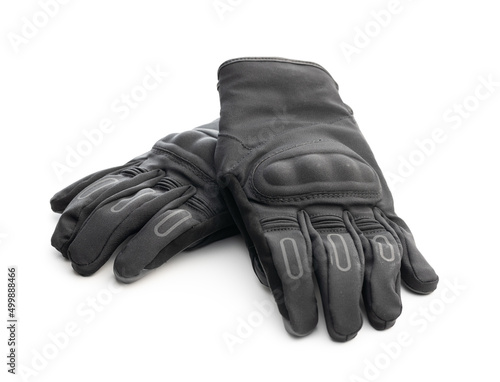Black motorcycle gloves isolated on white background.