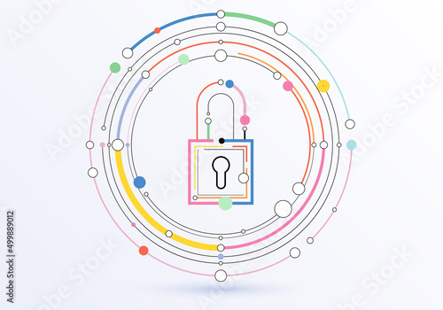 Digital padlock tech logo icon security concept abstract background. Safety concept, Closed Padlock on digital background, cyber security, colorful abstract internet technology background illustration