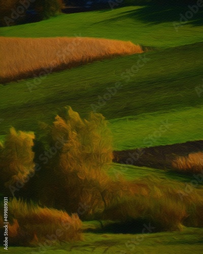 Watercolor and oil painting nature landscape, famous travel and touristic place, outdoor vacation trend print for poster, paper, textile or canvas. Modern fine arts design wallpaper. Wall art drawing