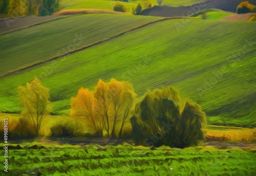 Watercolor and oil painting nature landscape, famous travel and touristic place, outdoor vacation trend print for poster, paper, textile or canvas. Modern fine arts design wallpaper. Wall art drawing