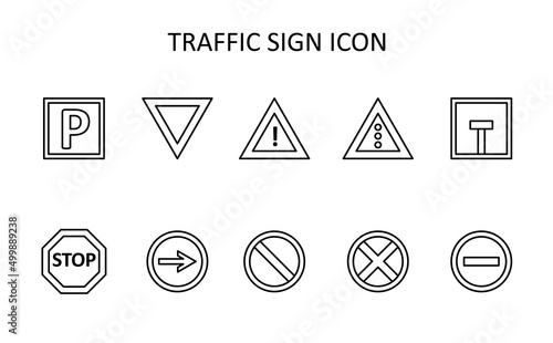 Vector icon with tire traffic sign icon. Outline drawig.