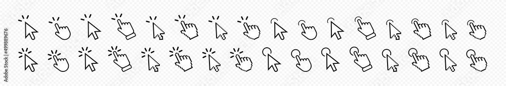 Mouse cursor icon set. Set of hand cursor icons click. Computer mouse ...