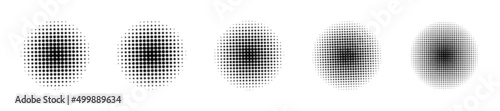 Halftone dots collection. Circle halftone effects set. Abstract dotted circles. Illustration halftone gradient spotted, rounded effect. Vector