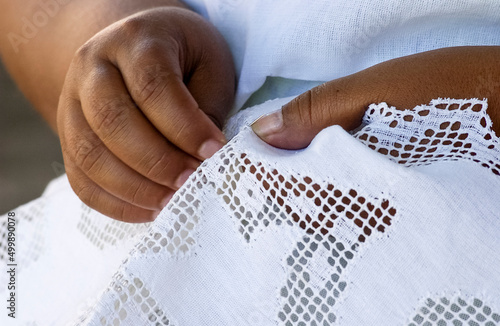 Handmade brazilian renaissance lace. Craftsman hands in close-up. Brazilian handicraft. © Cacio Murilo