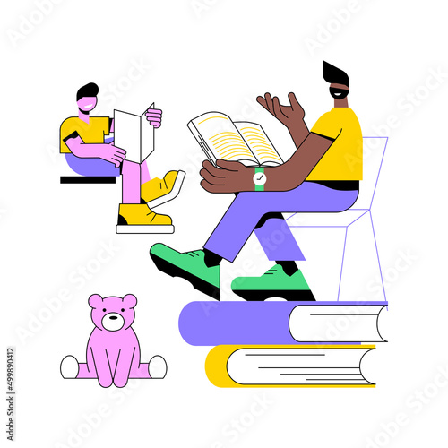 Dads contribution to childrens education abstract concept vector illustration. Fathers involvement, daddys help, doing homework, happy kid, family fight, home-schooling abstract metaphor.