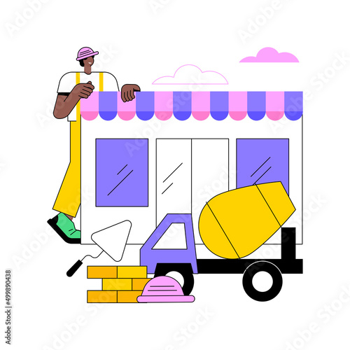 Brick and mortar abstract concept vector illustration. Street-side business, physical presence in building, face-to-face service, brick-and-mortar retailer, local rental shop abstract metaphor.