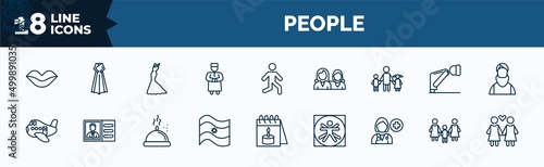 set of people web icons in outline style. thin line icons such as seductive, qiyam, father and children, aviation, argentina, female doctor, lesbian couple and son, lesbian couple vector. photo