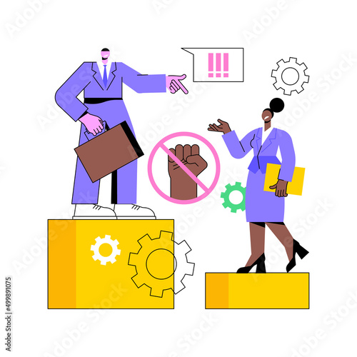 Racial discrimination abstract concept vector illustration. Discrimination based on skin colour, racial or ethnic origin, bullying and harassment, equal rights, prejudice abstract metaphor.