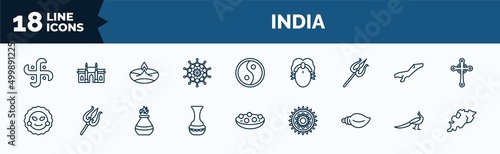 set of india web icons in outline style. thin line icons such as hindu, mandala, shaivism, ratha-yatra, indian vase, biju janata dal, peacock, odisha vector.