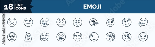 set of emoji web icons in outline style. thin line icons such as stress emoji, silent emoji, angry with horns worried -mouth curious cry slightly frowning vector.