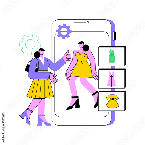 Virtual fitting room abstract concept vector illustration. Virtual fitting 3d, online dressing room, e-commerce, augmented reality clothing changing, digital mirror, body scan abstract metaphor.