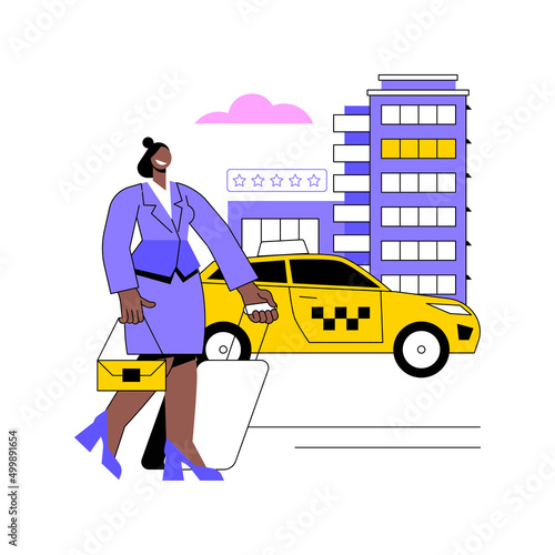 Taxi transfer abstract concept vector illustration. Airport private transfer, freight taxi service, hotel transportation, safe fast journey, professional driver, business class abstract metaphor.