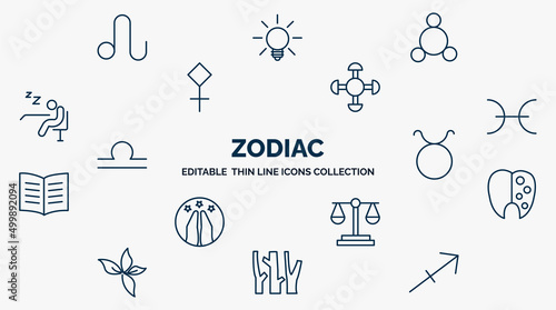 concept of zodiac web icons in outline style. thin line icons such as leo, silver, understanding, pisces, , tartar, justice, wood, sagittarius vector.