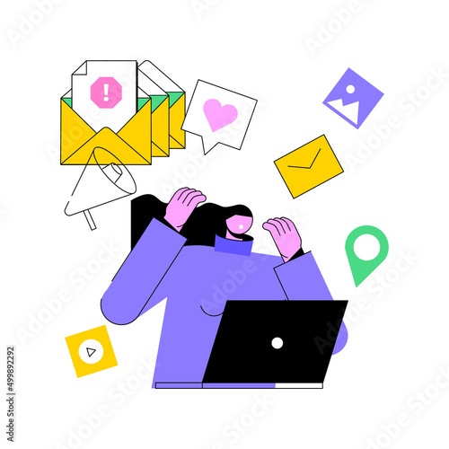Digital overload abstract concept vector illustration. Overcome overload, employee psychological well being, gadget-dependent life, device affect on human brain, digital burnout abstract metaphor.