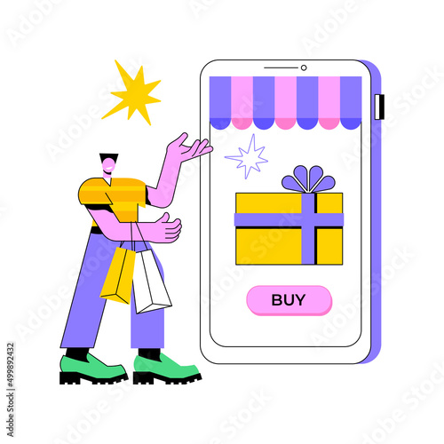 Digital gift card abstract concept vector illustration. Mobile store app, digital gift idea, buying certificate online, prepaid present, buy from home, electronic voucher abstract metaphor.