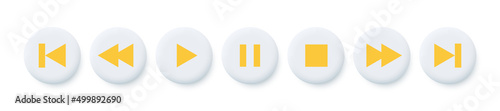 Multimedia 3d buttons. Set of play buttons. Cartoon 3d buttons Play, pause, forward, skip and stop. Vector clipart isolated on white background.	
