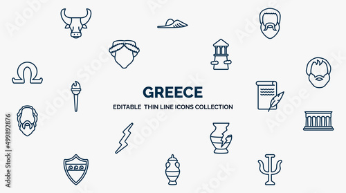 concept of greece web icons in outline style. thin line icons such as minotaur, plato, olympus, aristotle, letter quill, parthenon, broken amphora, amphora, psi vector.