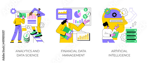 Big data abstract concept vector illustration set. Analytics and data science, financial data management, artificial intelligence, risk management, machine learning, dashboard abstract metaphor.