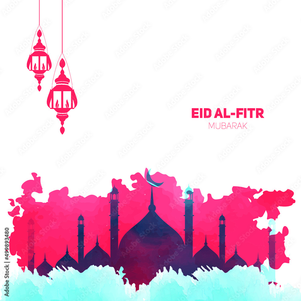 Creative watercolor eid mubarak greeting illustration
