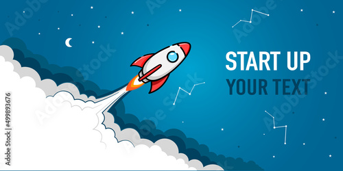 Startup landing page screen. Startup banner. rocket banner, rocket ship
