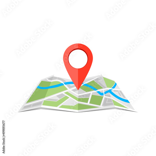 Map icon with pin pointer location on the folded map