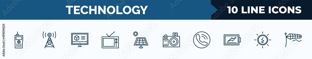 set of 10 technology web icons in outline style. thin line icons such ...