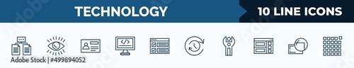 set of 10 technology web icons in outline style. thin line icons such as data architecture, impressions, user persona, self-closing tag, selector, uptime and downtime, sdk, retina display vector