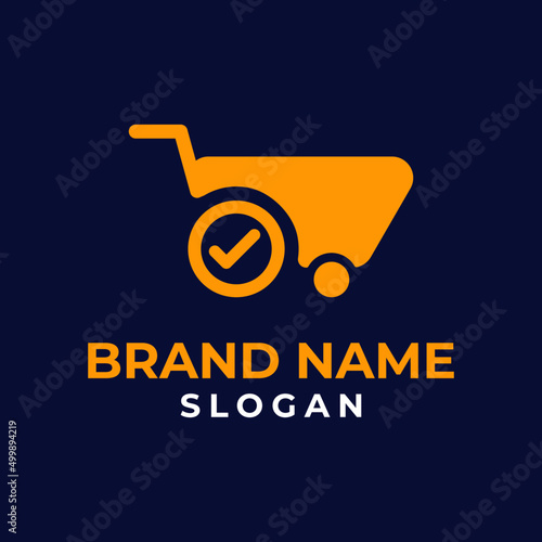 Orange online shop logo with shopping cart illustration