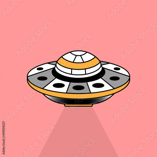 Illustration of flying UFO on a bright background